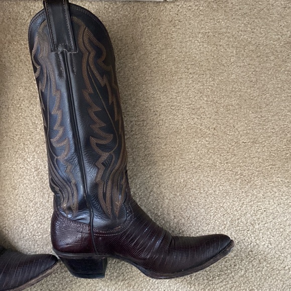 Chocolate iguana lizard leather Justin boots cowboy style original from 1990s. - Picture 3 of 6